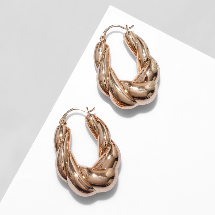 Серьги металл &laquo;Рельефные&raquo; коса, цвет золото