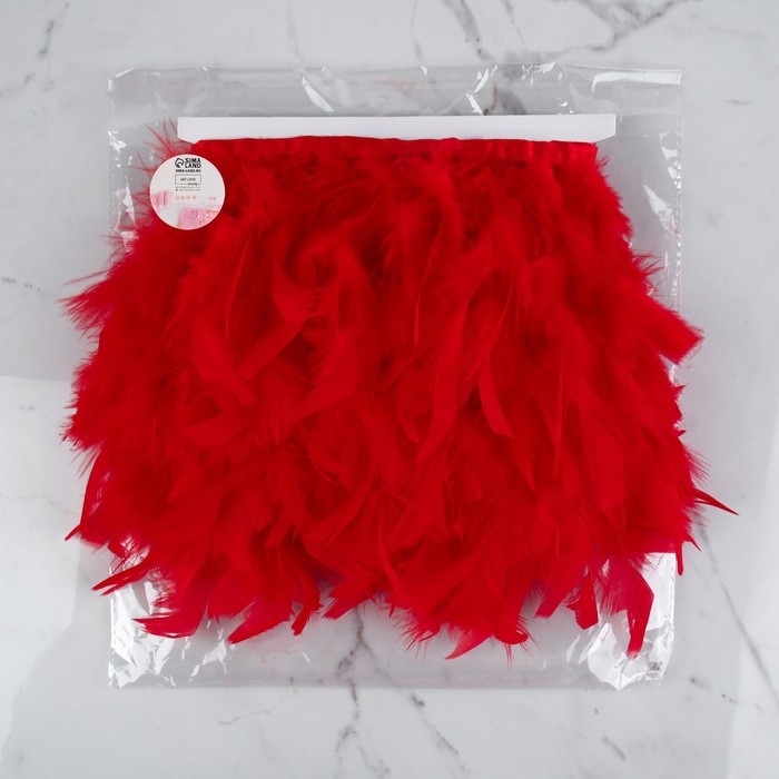 Тесьма с перьями индюка, 13-17 см, 5 &plusmn; 0,5 м, цвет красный
