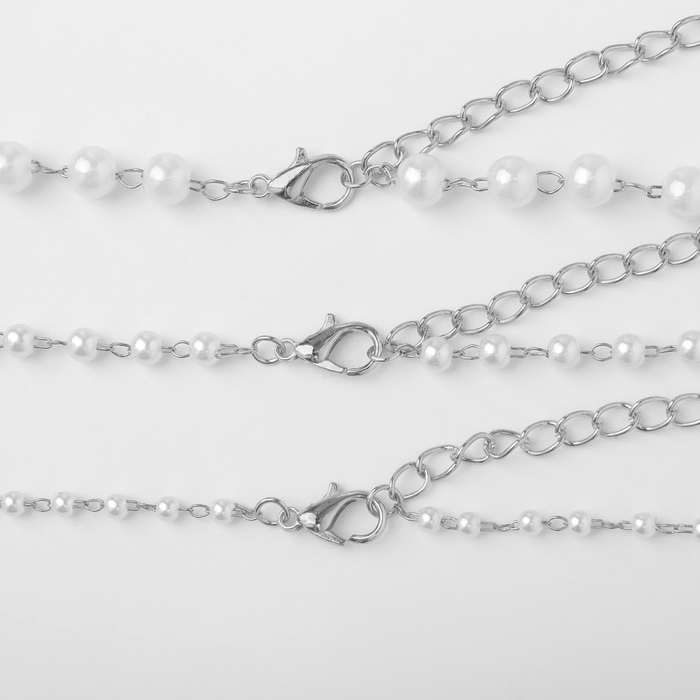 Бусы с жемчугом &laquo;Олимпия&raquo; трио, цвет серебро, 45см