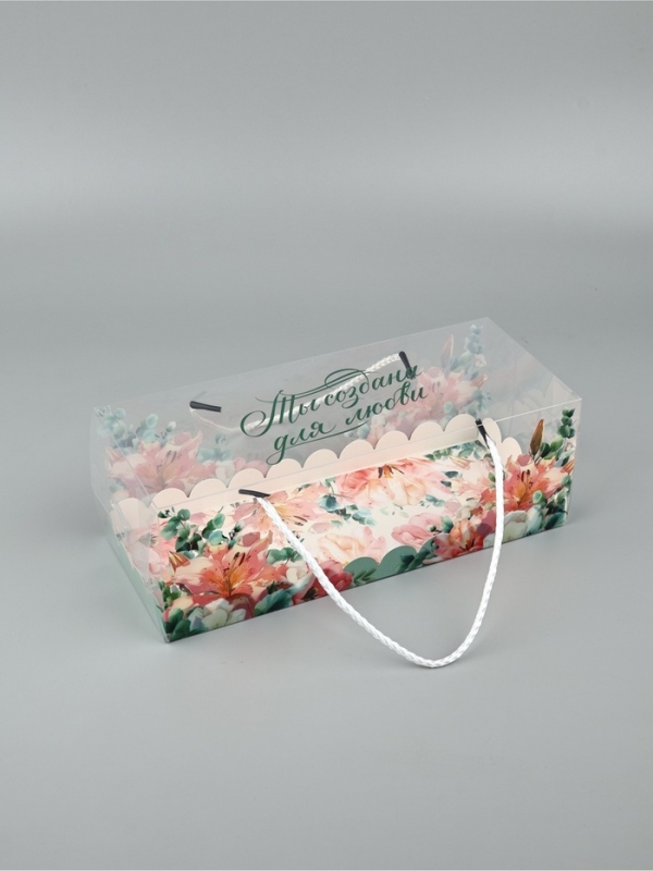Коробка под зефир c ручками &laquo;Нежные цветы&raquo;, 27 х 11 х 9,5 см, кондитерская упаковка
