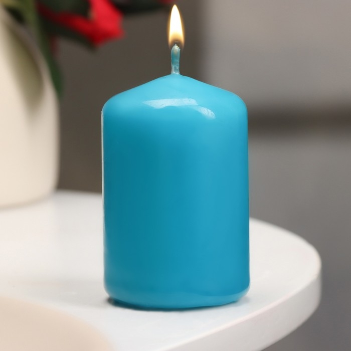 Свеча - цилиндр, 4&times;6 см, 9 ч, бирюза