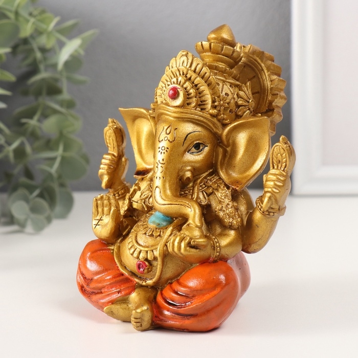 Сувенир полистоун под бронзу Сувенир полистоун под бронзу "Ганеша, в оранжевых шароварах" 10х10х12,5 см