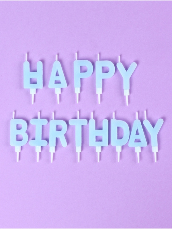 Свечи в торт "С днём рождения", светящиеся голубые