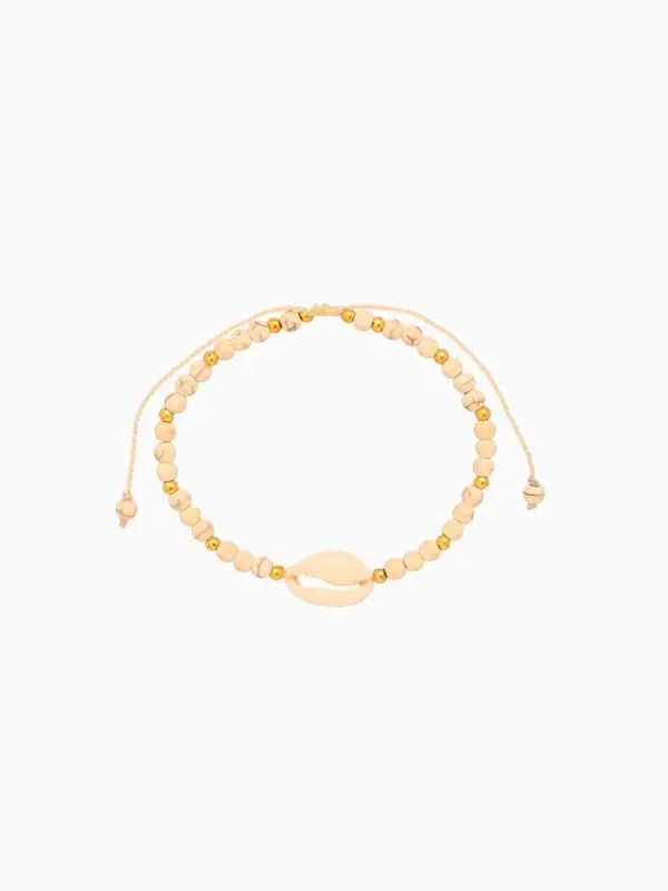 Браслет "Моана" камень пирит, длина 16 см, цв. белый