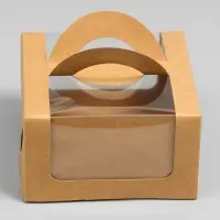 Коробка под бенто-торт с окном, крафт, 14 х 14 х 8 см