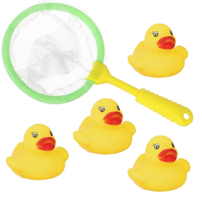 Набор резиновых игрушек для ванны &laquo;Поймай уточку&raquo;, сачок + 4 игр. с пищалкой, Крошка Я