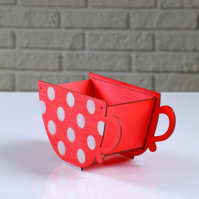 Кашпо деревянное Кашпо деревянное "Чашка в горошек", красный, 20×9×11 см