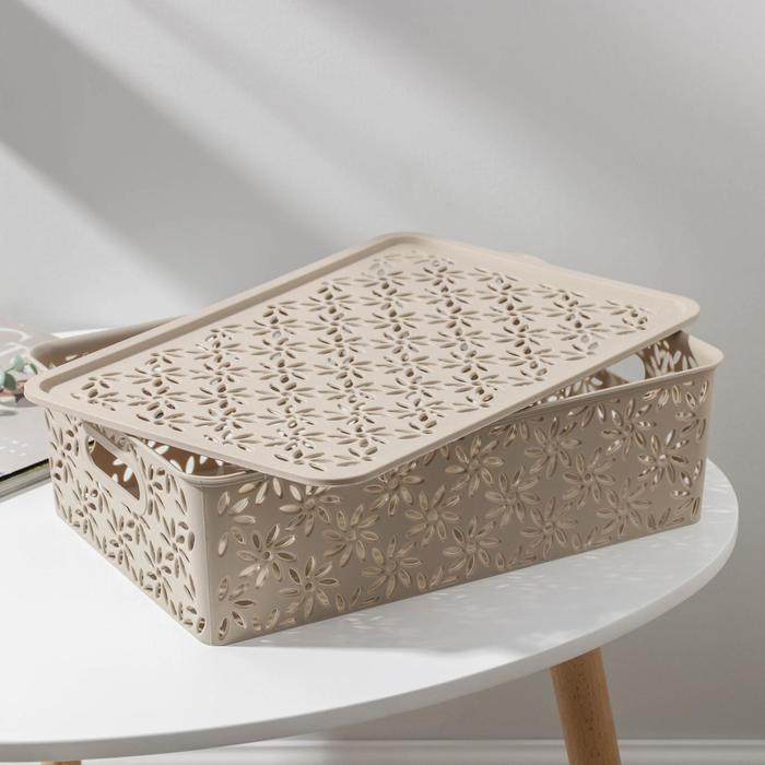 Корзина для хранения с крышкой &laquo;Ромашки&raquo;, 7,5 л, 35&times;24,5&times;10,5 см, цвет латте