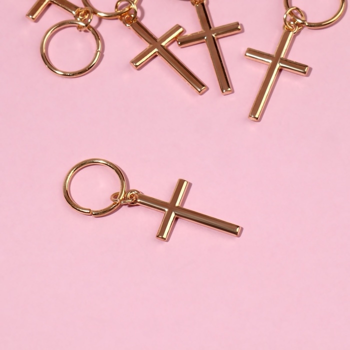 Пирсинг для волос &laquo;Крест&raquo;, 3,7 &times; 1,3 см, 5 шт, цвет золотистый