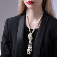 Бусы 2 нити &laquo;Зима&raquo; узел, цвет молочный, L=80, бусины №6 - 14