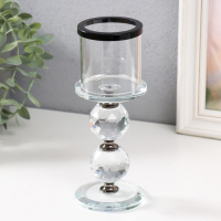 Подсвечник стекло на 1 свечу "Кристалл шар" чёрные вставки 18,3х7х7 см