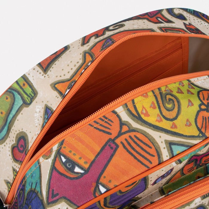 Сумка дорожная женская на молнии, наружный карман, цвет разноцветный/оранжевый Сумка дорожная женская на молнии, наружный карман, цвет разноцветный/оранжевый
