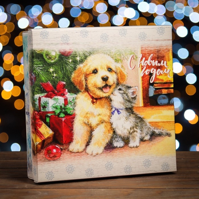 Новый год. Коробка подарочная новогодняя складная, крышка-дно Новый год. Коробка подарочная новогодняя складная, крышка-дно "С Новым Годом" 30 х 30 х 8 см