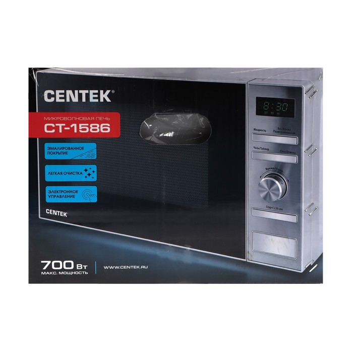 Микроволновая печь Centek CT-1586, 700 Вт, 20 л, 6 режимов, серебристая Микроволновая печь Centek CT-1586, 700 Вт, 20 л, 6 режимов, серебристая
