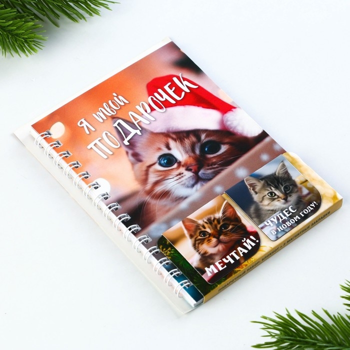 Подарочный набор новогодний, блокнот на спирали А6, 60листов и магнитные закладки 2 шт. &laquo;Я твой подарочек&raquo;