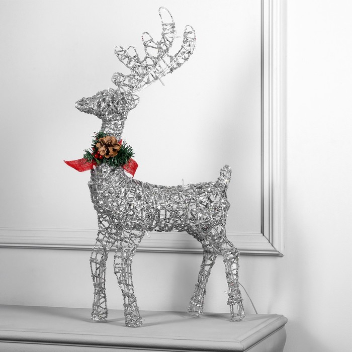 Светодиодная фигура &laquo;Олень серебристый&raquo;, 35 &times; 60 &times; 10 см, металл, 220 В, свечение белое