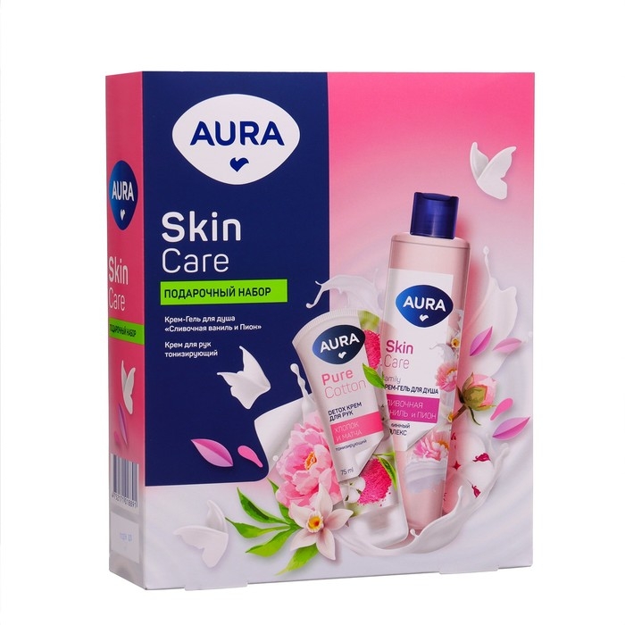 Подарочный набор косметики AURA "Сливочная ваниль и пион"крем-гель для душа, 250 мл + крем для рук,75 мл
