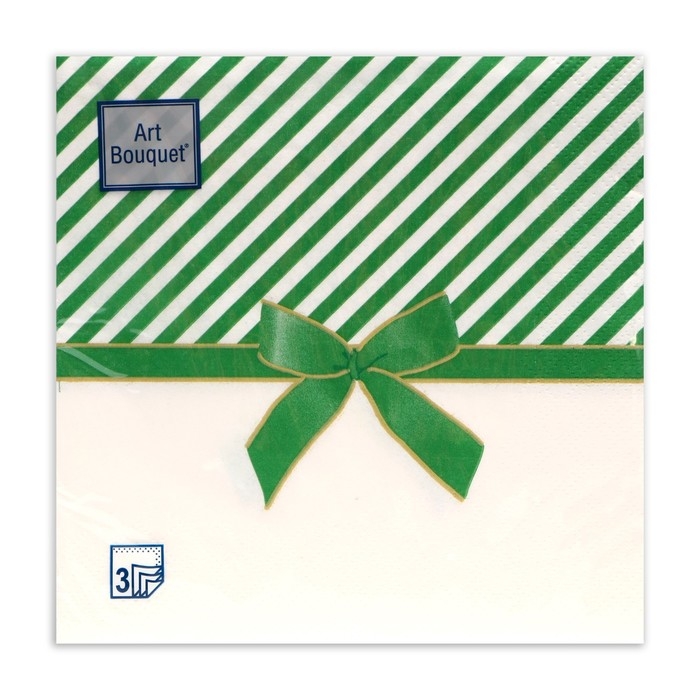Новогодние салфетки бумажные Art Bouquet &laquo;Подарок зеленый&raquo;, 3 слоя, 33х33 см, 20 шт.