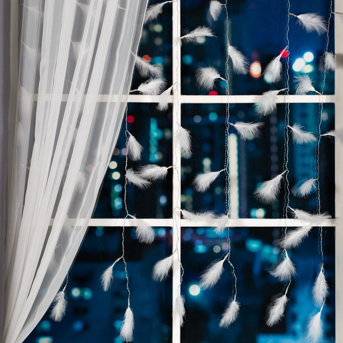 Гирлянда &laquo;Занавес&raquo; 3 &times; 1.4 м с насадками &laquo;Перья&raquo;, IP20, прозрачная нить, 80 LED, свечение тёплое белое, 8 режимов, 220 В