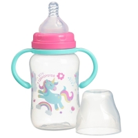 Бутылочка для кормления, широкое горло, средний поток от 3 мес., 270 мл., &laquo;Единорог&raquo;, M&B