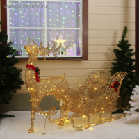 Светодиодная фигура &laquo;Олень с санями золотистый&raquo;, олень: 65 &times; 130 &times; 27 см, сани: 120 &times; 70 &times; 45 см, металл, 220 В, свечение тёплое белое