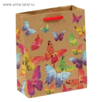 Пакет подарочный крафтовый вертикальный, упаковка, &laquo;Бабочки&raquo;, ML 23 х 27 х 11,5 см
