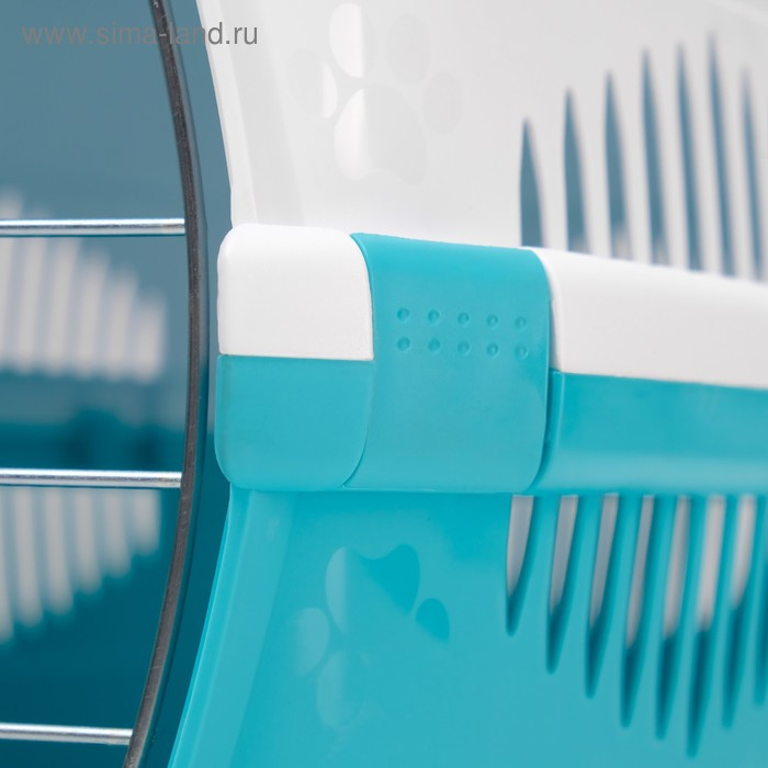 Переноска для животных до 12 кг "Пижон" 49х33х32см, металлическая дверь, бело-бирюзовая