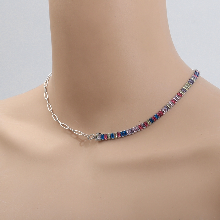 Колье «Драгоценность» прямоугольники с цепью, цветное в серебре, 30 см Колье «Драгоценность» прямоугольники с цепью, цветное в серебре, 30 см