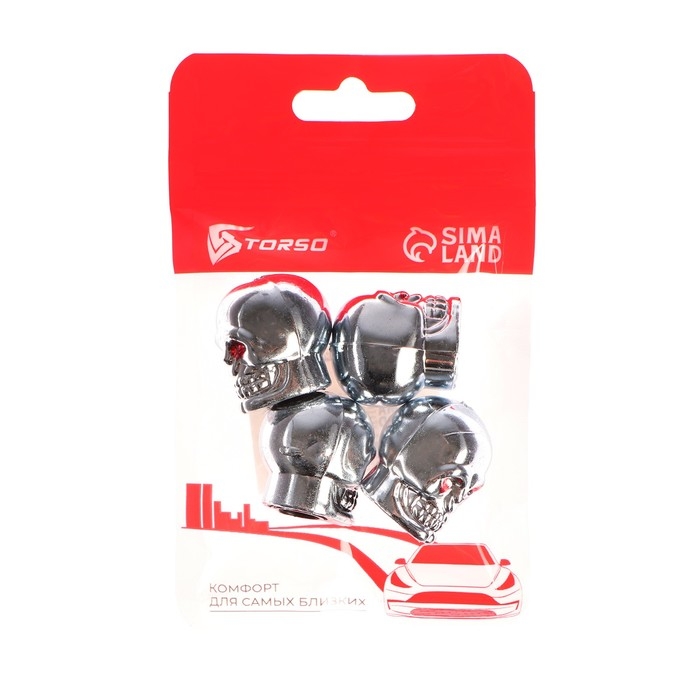 Колпачок на вентиль TORSO, Череп, хром, набор 4 шт