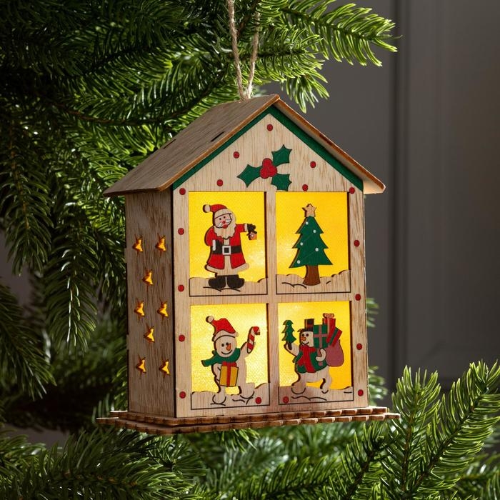 Ёлочная игрушка &laquo;Домик с окошками&raquo;, от батареек, свечение тёплое белое