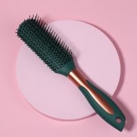 Расчёска массажная, прорезиненная ручка, 5 &times; 24 см, цвет зелёный/золотистый