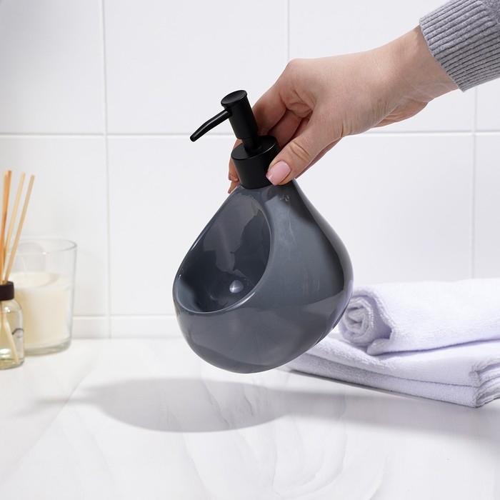 Дозатор для мыла с подставкой для губки SAVANNA Drop, 450 мл, цвет серый Дозатор для мыла с подставкой для губки SAVANNA Drop, 450 мл, цвет серый