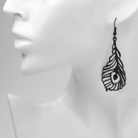 Серьги висячие «Перья» павлина, цвет чёрный матовый, 7,5 см Серьги висячие «Перья» павлина, цвет чёрный матовый, 7,5 см