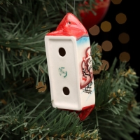 Ёлочная игрушка "Конфета Зима", красная, авторская роспись, 10 см,  фарфор