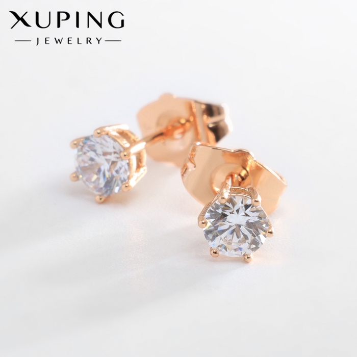 Серьги со стразами XUPING пусеты, цвет белый в розовом золоте Серьги со стразами XUPING пусеты, цвет белый в розовом золоте