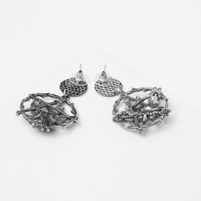 Серьги &laquo;Пауки&raquo;, цвет красный в чернёном серебре