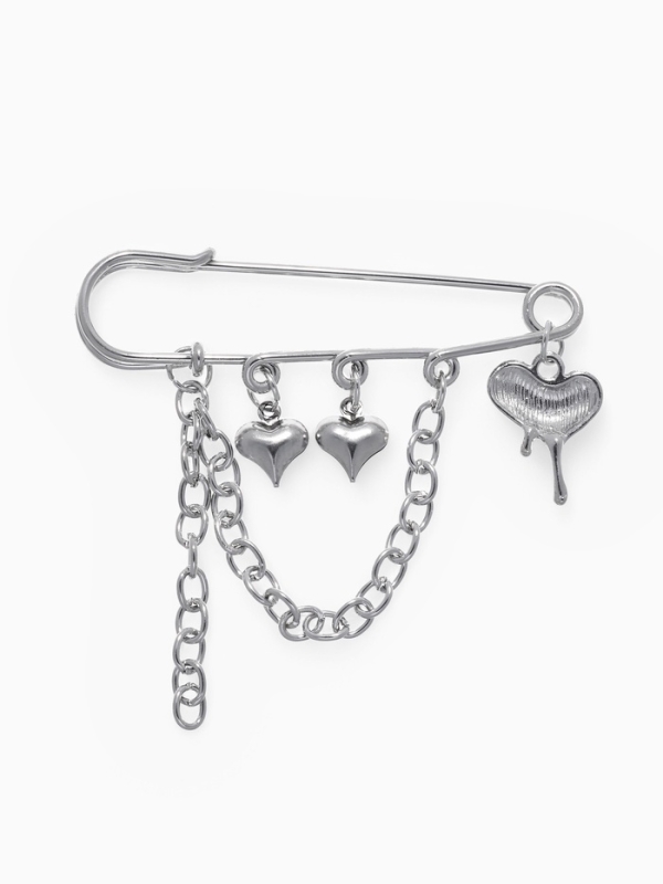 Булавка &laquo;Сердца&raquo; с цепочкой, цвет серебро
