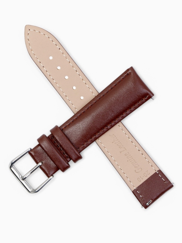 Ремешок для часов кожаный с быстросъемными шпильками, 20 мм,  l-20 см, коричневый
