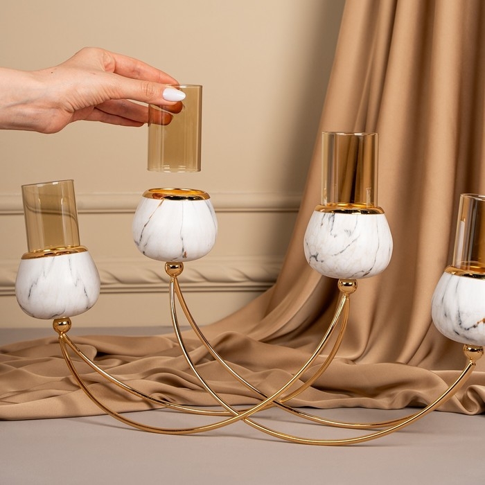 Подсвечник металл, стекло &laquo;Сплетение&raquo; на 4 свечи 47 х 10 х 28 см