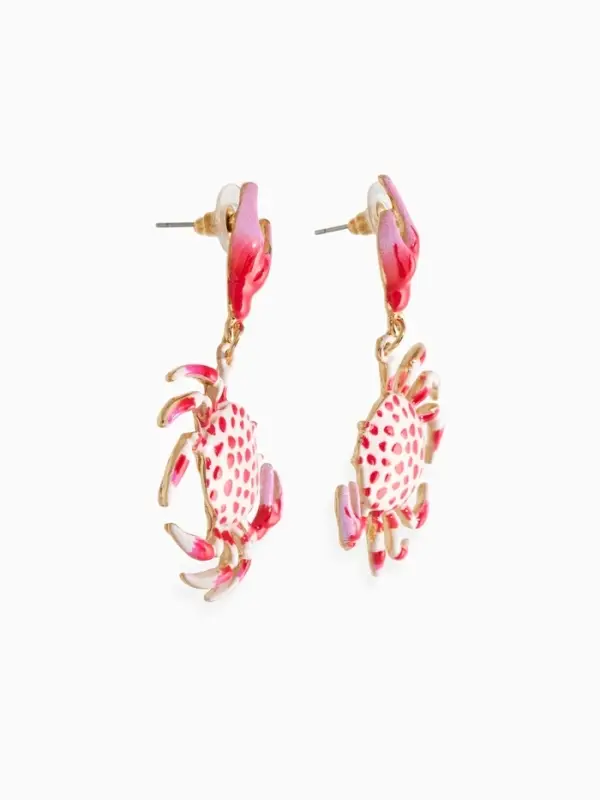 Серьги "Краб", цвет красно-белый в золоте