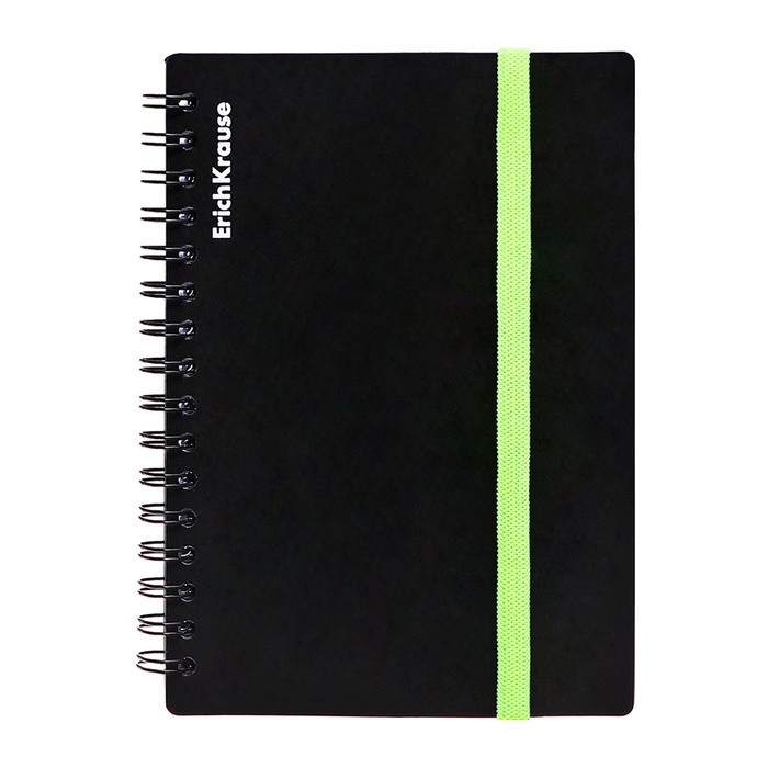 Тетрадь А6 на спирали, 80 листов в клетку, ErichKrause Accent, пластиковая обложка, на резинке, блок офсет 100% белизна, МИКС