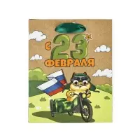 Пакет подарочный крафтовый &laquo;23 февраля&raquo;, S 12 х 5.5 х 15 см