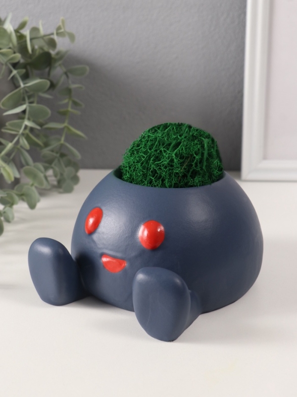 Кашпо бетонное "Шар с глазами" со мхом 12*13,5*7 см кобальт (мох зеленый стабилизир.)