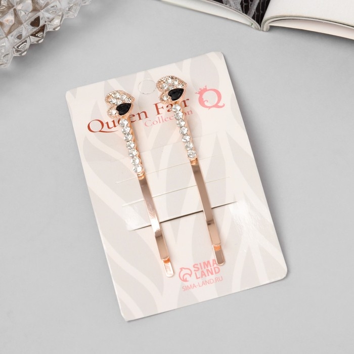 Невидимка для волос "Хайди" (набор 2 шт) сердце, 6 см, розовое золото