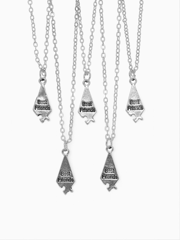 Кулоны &laquo;Неразлучники&raquo; пять пазлов, цвет серебро, 45 см