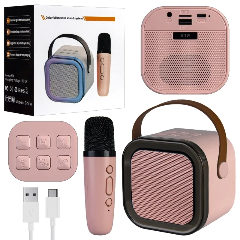 Портативная акустика с микрофоном K12 Розовая