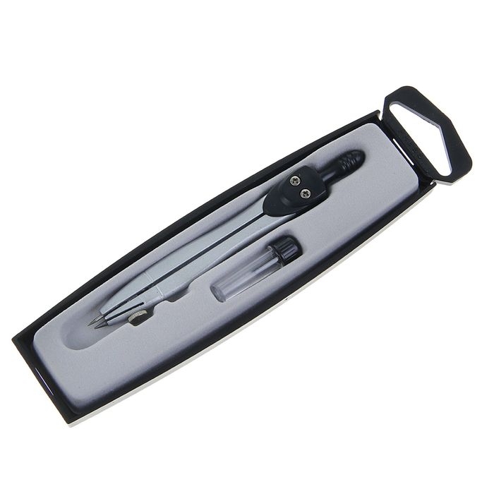 Циркуль металлический в пластиковом пенале с запасными грифелями Циркуль металлический в пластиковом пенале с запасными грифелями