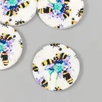 Декор для творчества дерево "Круг. Пчёлки на цветах" d=3 см