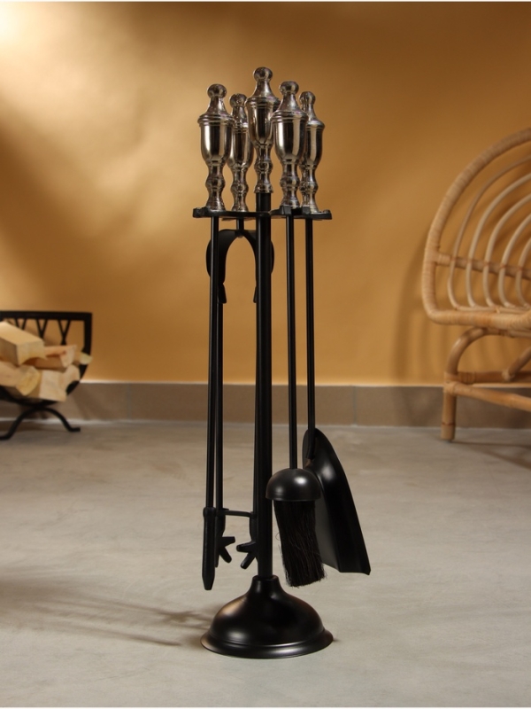 Каминный набор "Вьюга" сталь, 4 предмета, 13х13х61 см