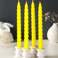 Набор свечей витых, 2,3х 24,5 см, 5 ч, 50 г, 4 штуки, жёлтый